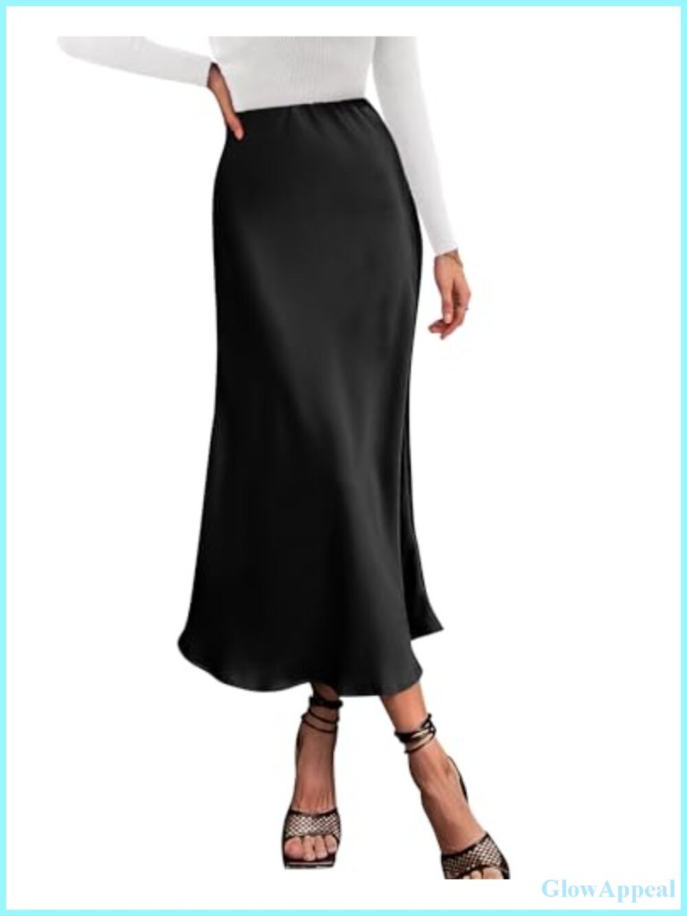 Women's Satin A-Line Midi Skirt High Waist Ruffle Hem Flowy